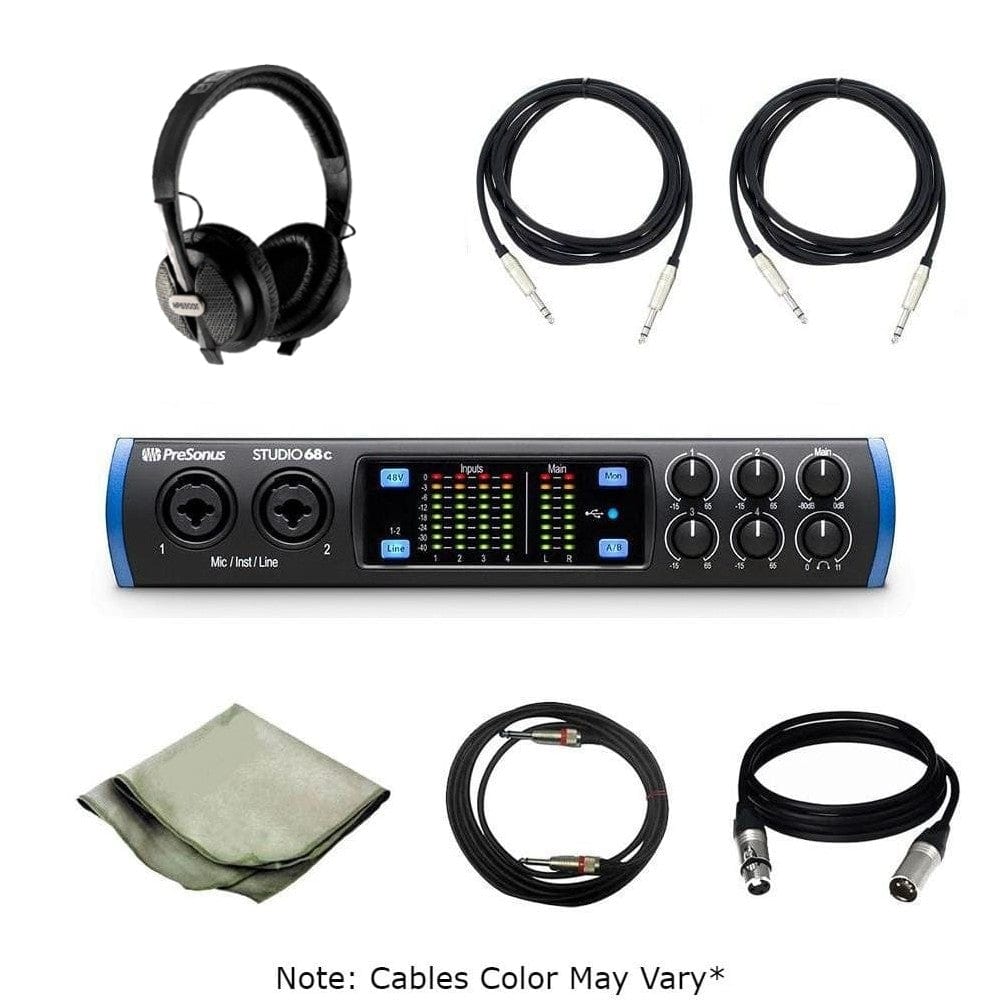 presonus audio interfaces presonus studio 68 c portable ultra-high definition usb c audio interface with headphone, polishing cloth & cables bundle