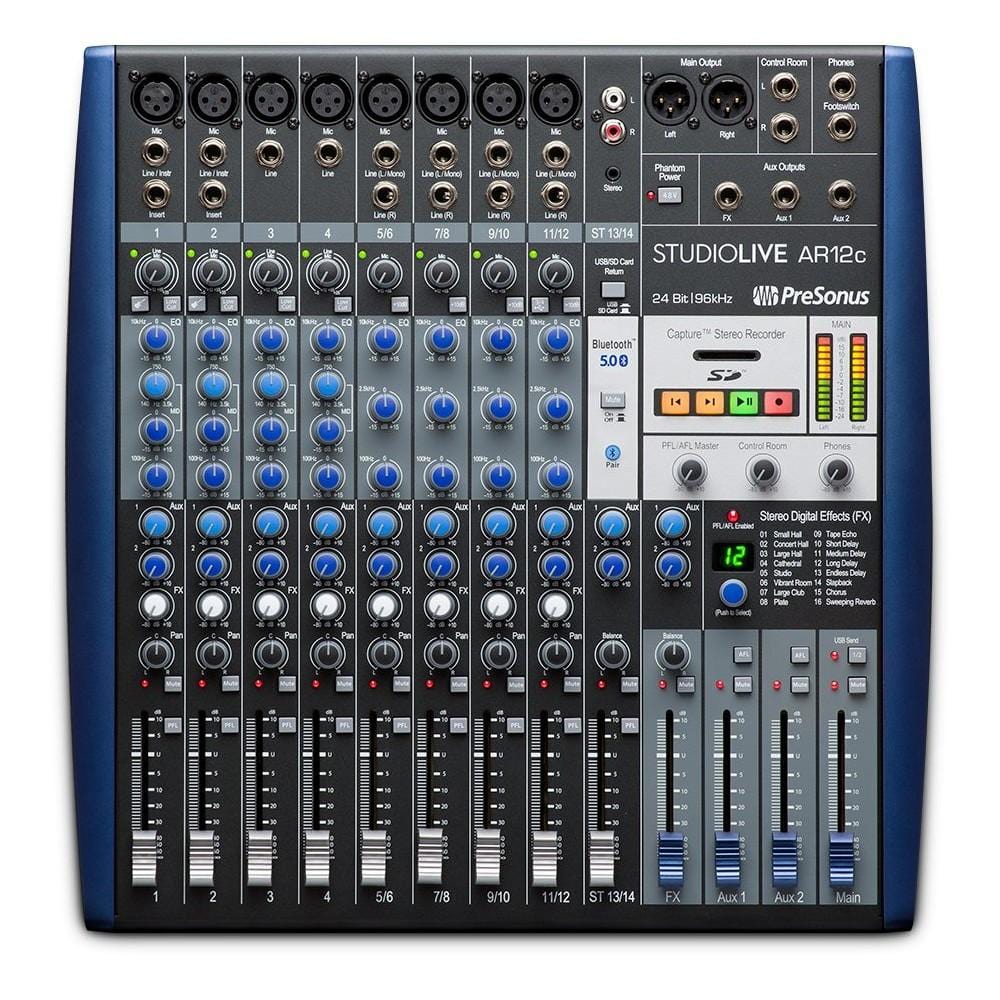 presonus audio interfaces presonus studiolive ar12c usb-c 14 channel hybrid performance and recording mixer audio interface