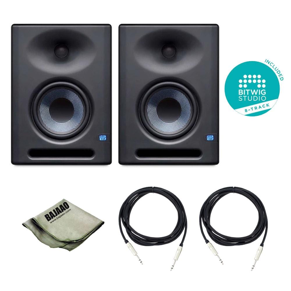 presonus monitor speaker bundles presonus eris e5 xt 2-way active studio monitors with wave guide - pair with polishing cloth, 2x trs cables & bitwig software