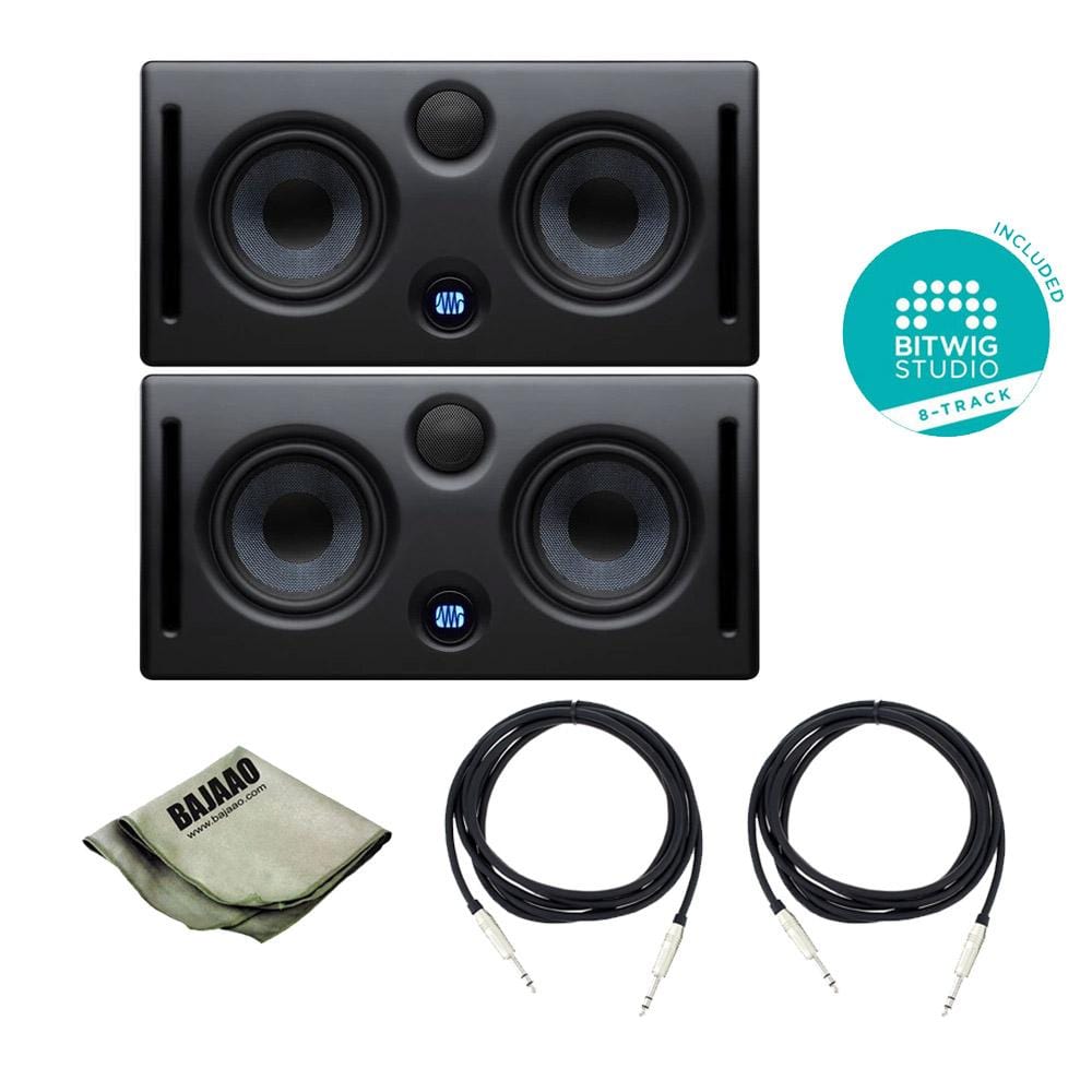 presonus monitor speakers presonus eris e44 studio monitors - pair with polishing cloth, 2x trs cables & bitwig software