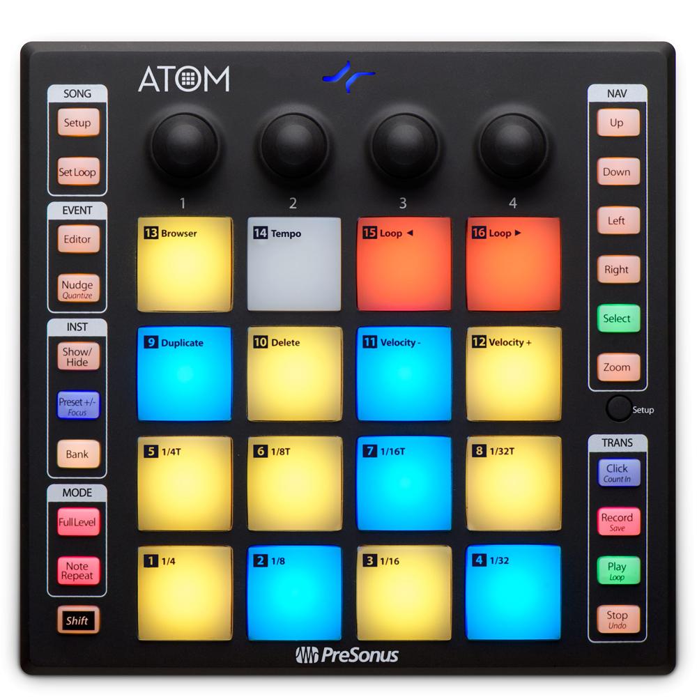 presonus studio groove production presonus atom 16-velocity electronic drumpad controller