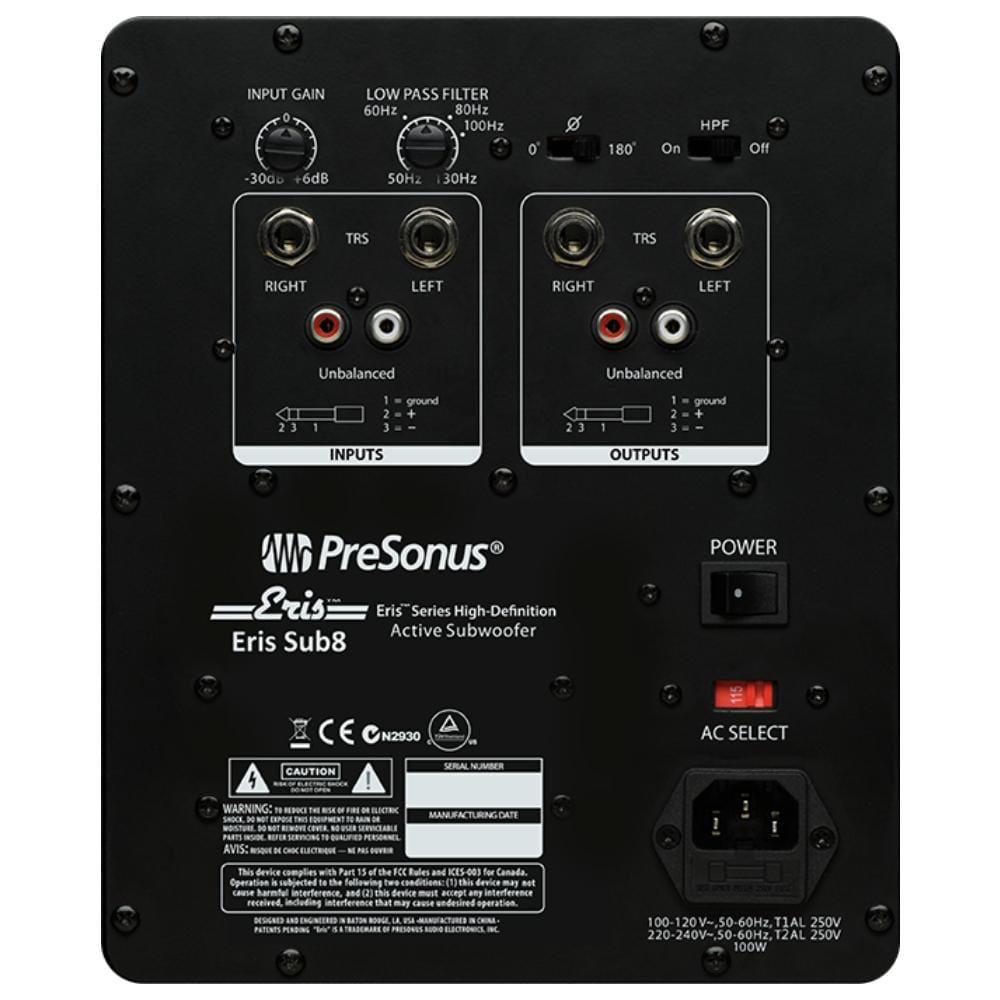 presonus subwoofers presonus eris sub8 compact studio subwoofer