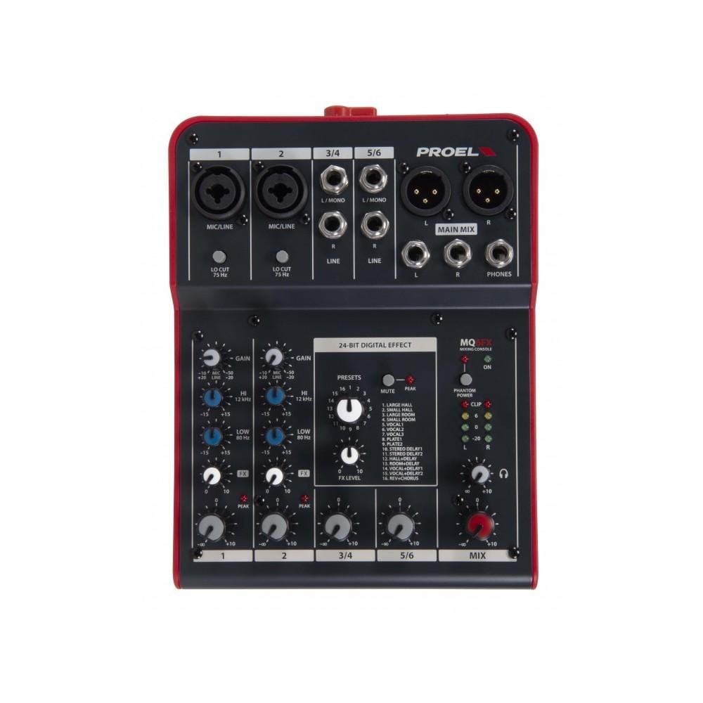 proel analog mixers proel mq6fx compact 6 channel analog mixer with fx