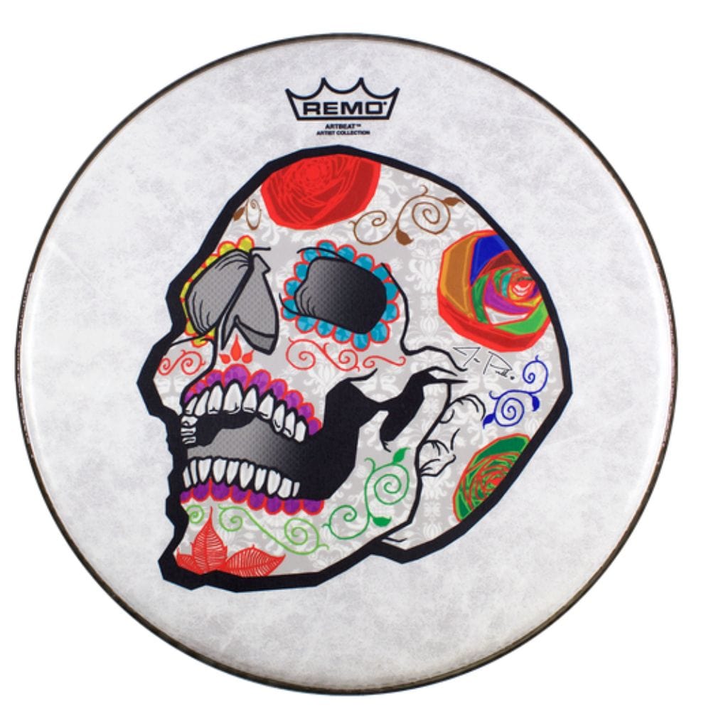 remo drum heads remo skyndeep suede artbeat artist collection - josé pasillas candy skull drumhead - 14"