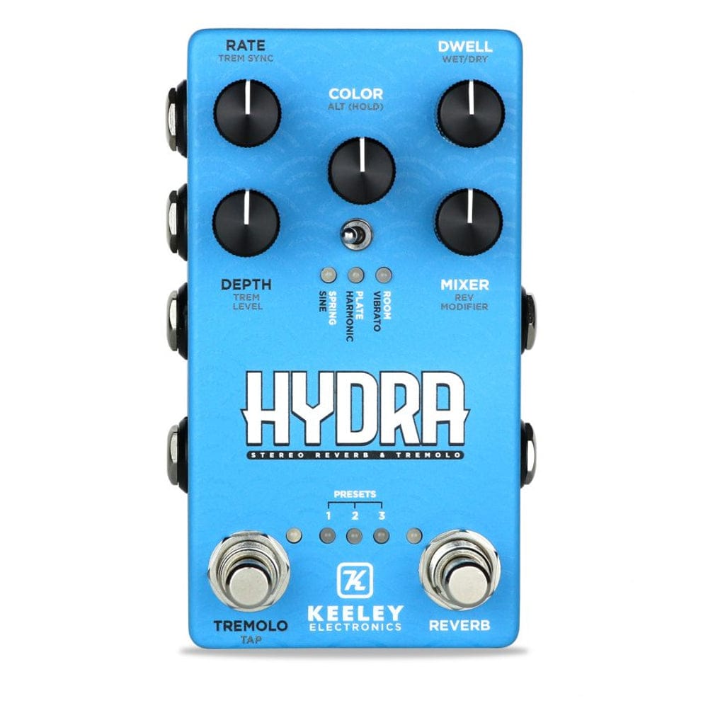 robert keeley effect pedals blue keeley electronics hydra stereo reverb and tremolo effect pedal