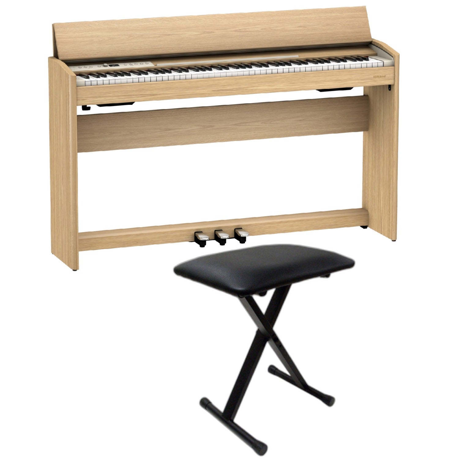 Roland Digital Pianos Light Oak / Piano with Stand & Bench Roland F701 88 Keys Digital Piano #color_light-oak,style_piano-with-stand-&-bench