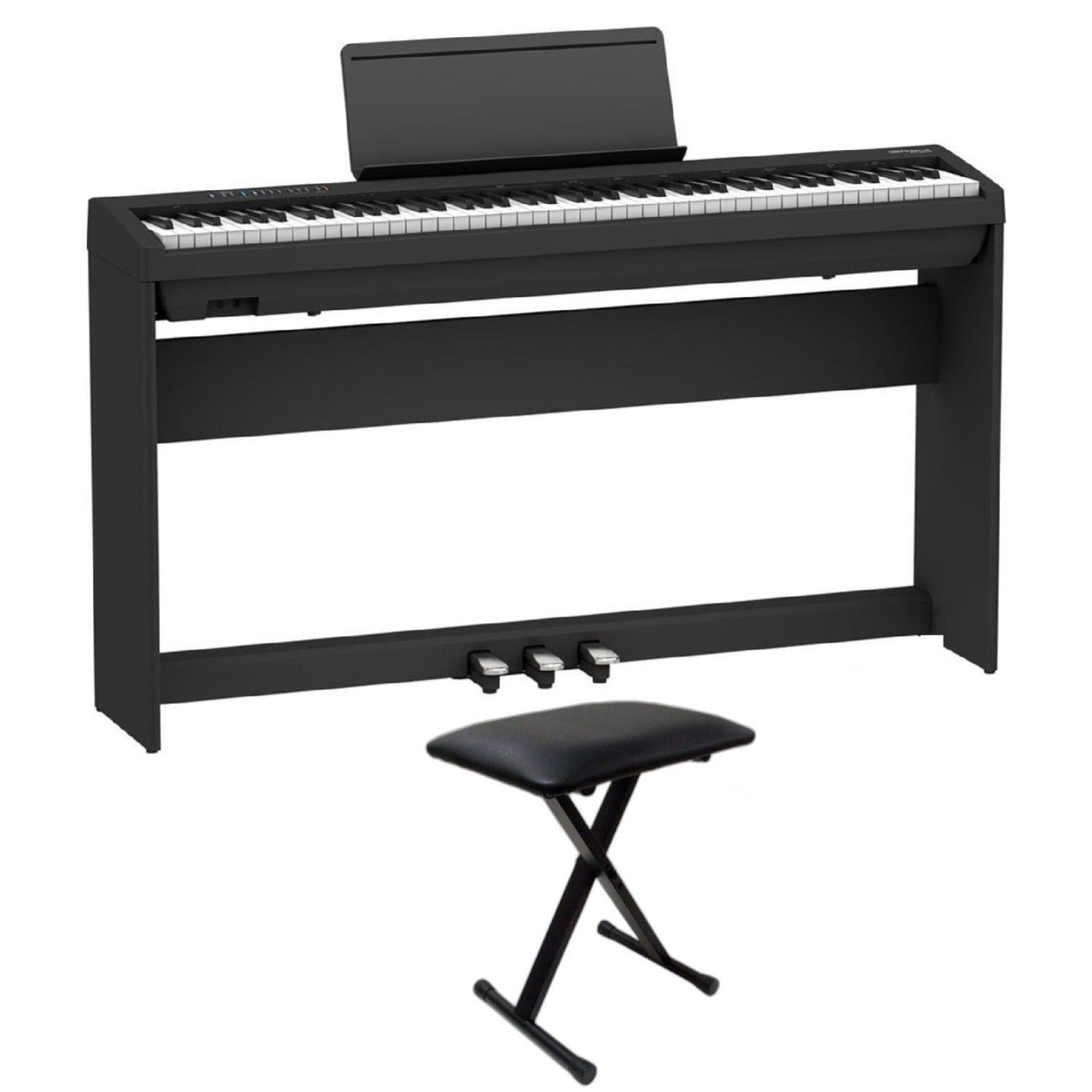 Roland Digital Pianos Piano with Stand, Pedal Board & Bench / Black Roland FP 30X 88-Key Digital Piano