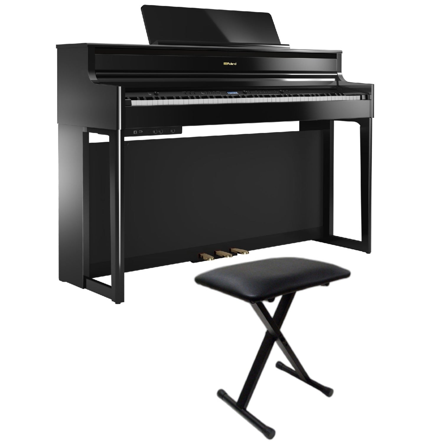 Roland Digital Pianos Polished Ebony / Piano with Stand & Bench Roland HP704 Digital Piano with Stand #color_polished-ebony,style_piano-with-stand-&-bench