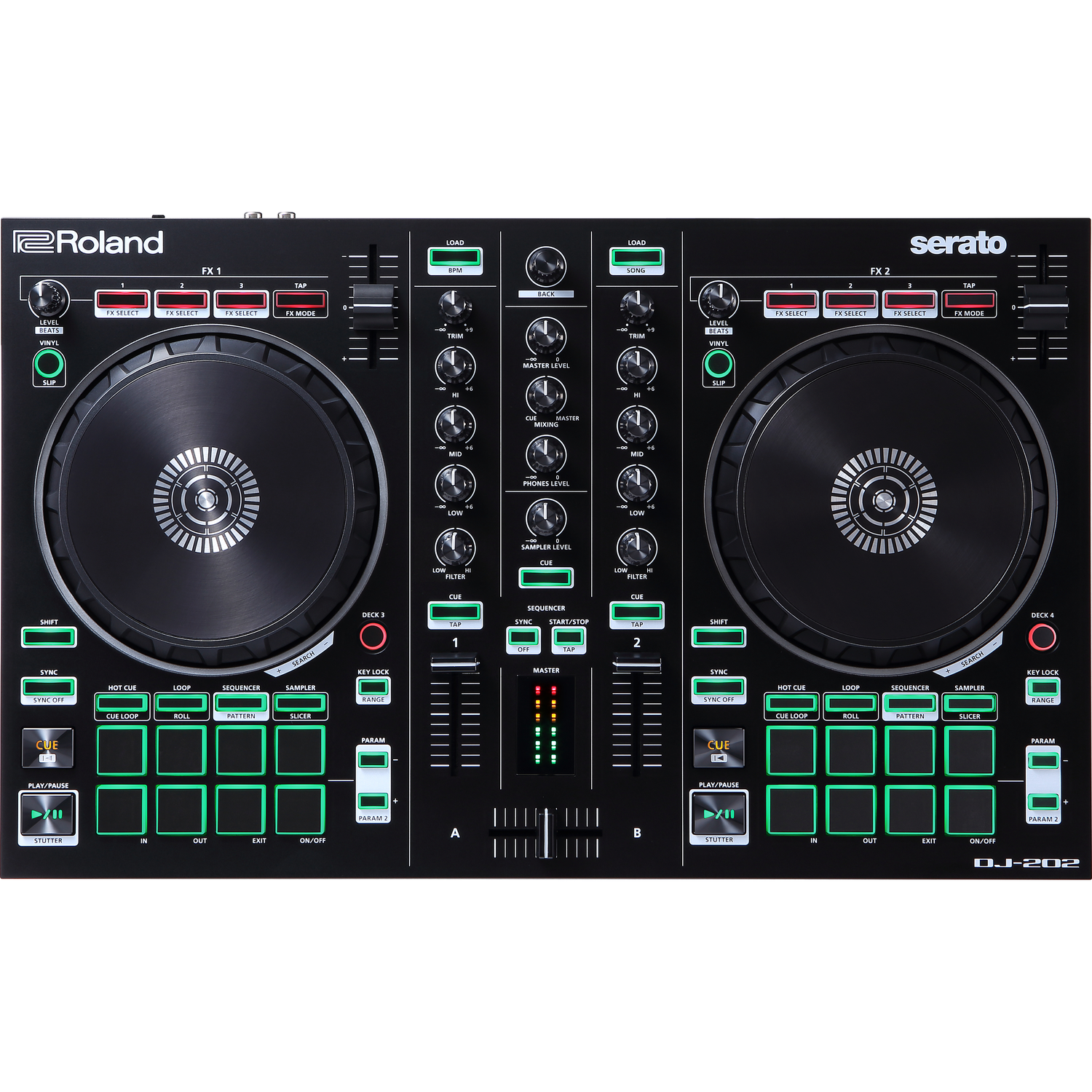 Roland DJ Controller Interfaces Roland DJ 202 2 Channel 4 Deck DJ Controller Interfaces