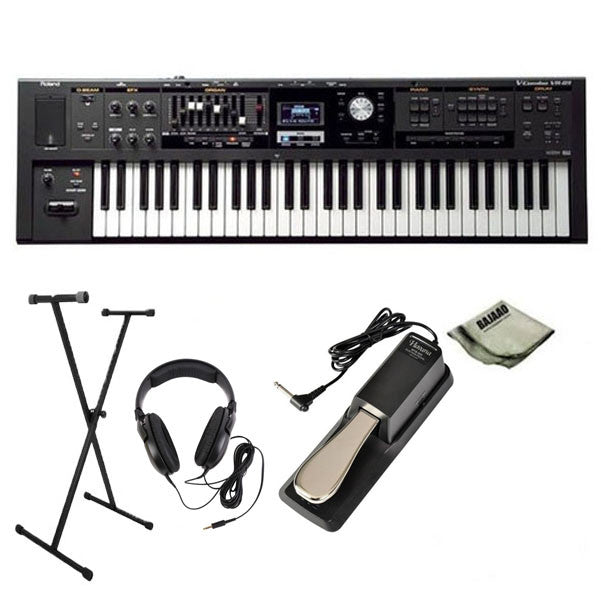 roland keyboard bundles roland vr-09 v-combo synthesizer keyboard with pedal, stand, polishing cloth and headphones