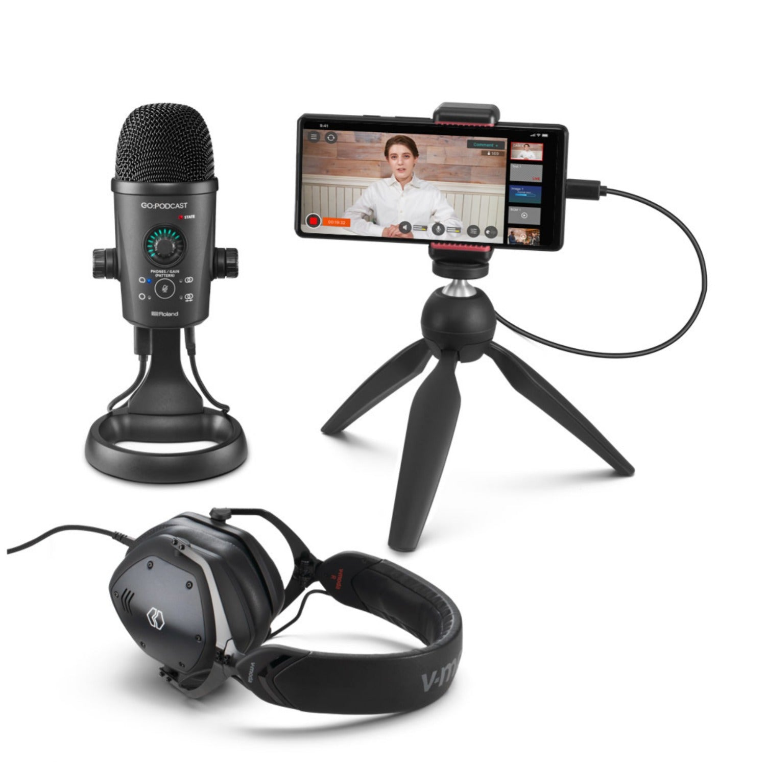 Roland USB Microphones Roland GO PODCAST Video Podcasting Studio USB Microphone for Smartphones