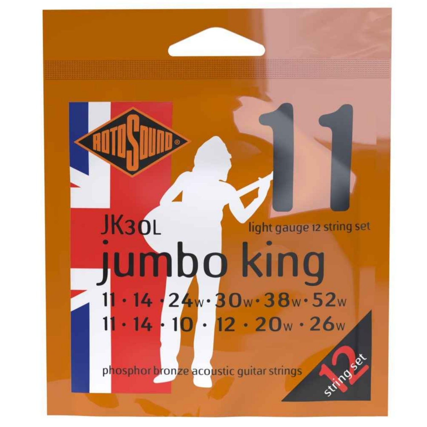 Rotosound Acoustic Guitar Strings 011-052 Rotosound JK30L Jumbo King Phosphor Bronze Light 12 Acoustic Guitar String