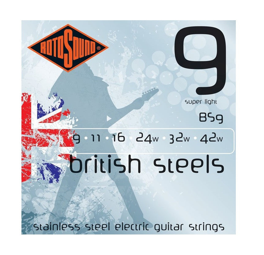 rotosound electric guitar strings rotosound bs9 british steels 9-42 gauge electric guitar strings