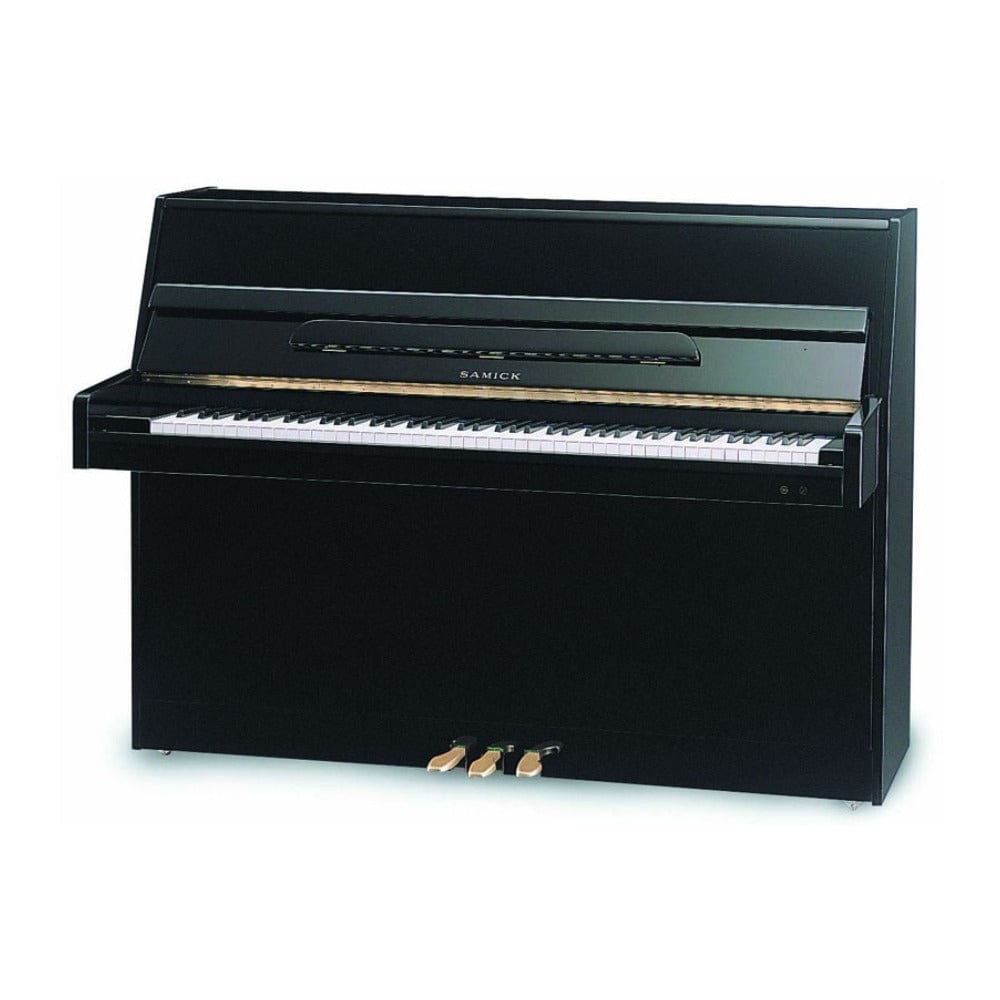 samick upright pianos ebony high polished samick js043 original js series upright piano