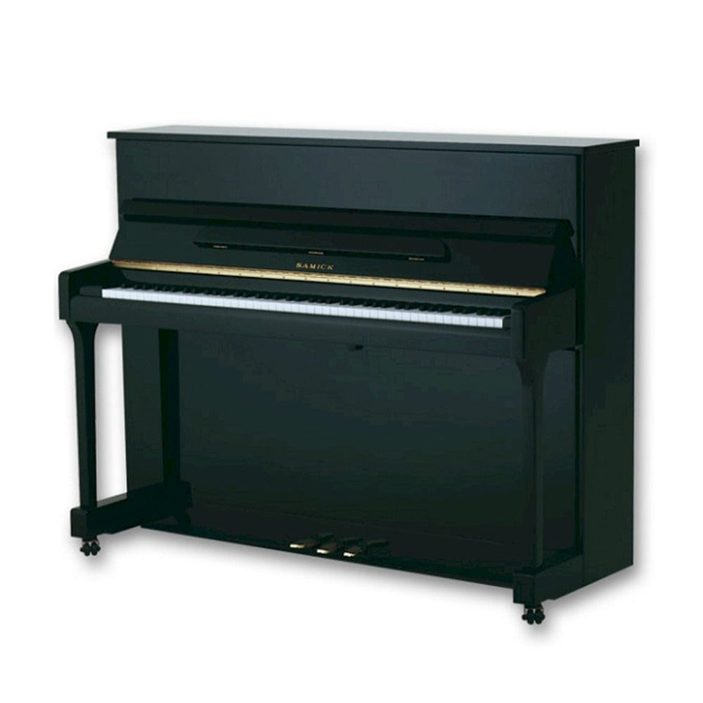 samick upright pianos ebony high polished samick js115 original js series upright piano