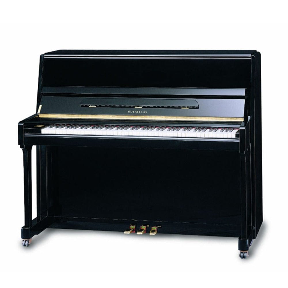 samick upright pianos ebony high polished samick js118 original js series upright piano