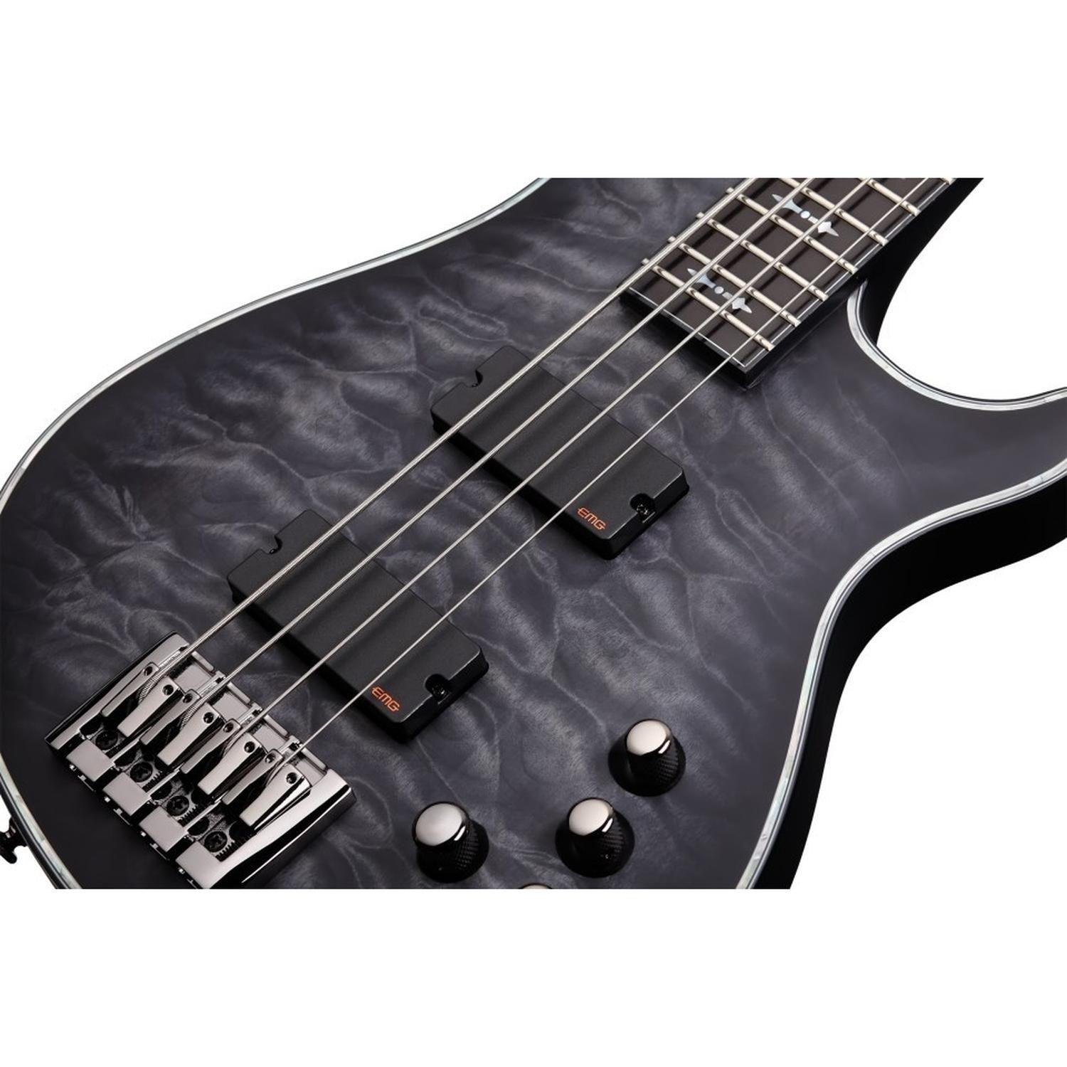 Schecter Bass Guitars See Thru Black Satin Schecter Hellraiser Extreme 4 String Bass Guitar