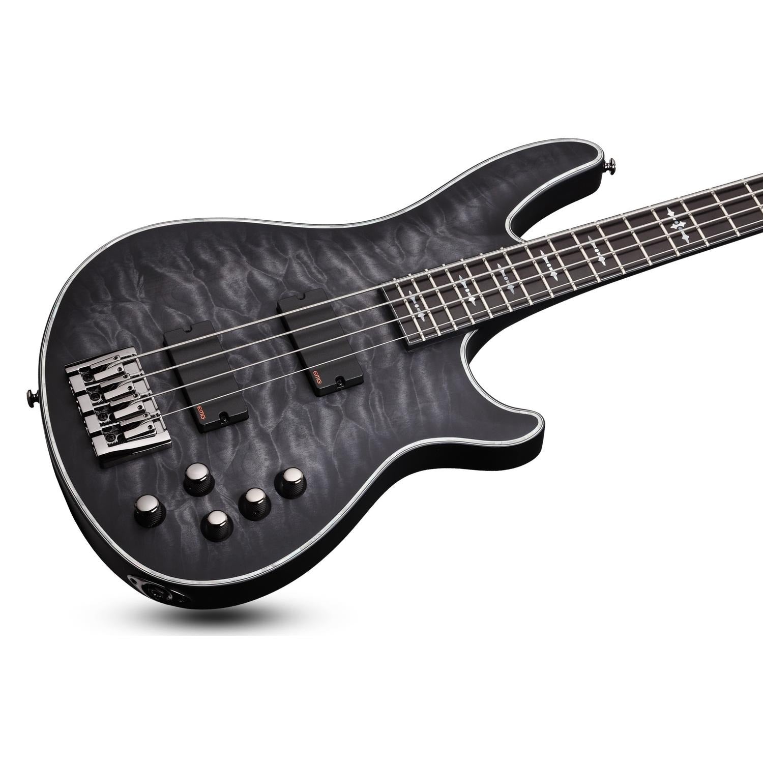 Schecter Bass Guitars See Thru Black Satin Schecter Hellraiser Extreme 4 String Bass Guitar