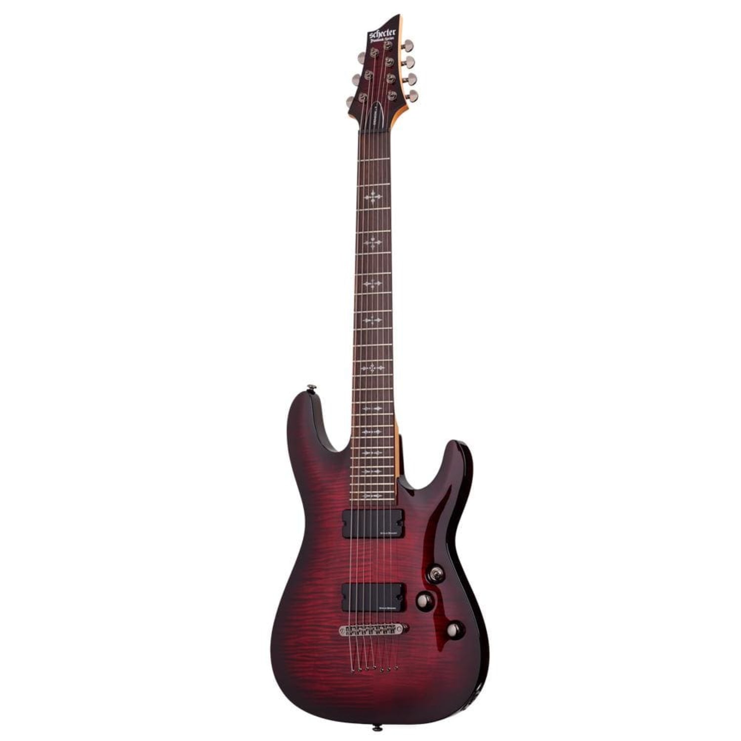 schecter electric guitars crimson red burst schecter demon 7 electric guitar, 7-string with active pickups #color_crimson-red-burst