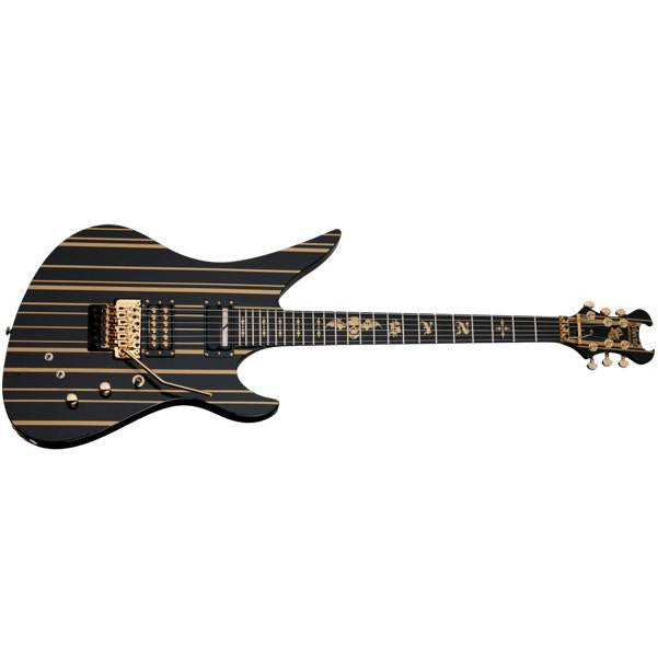 schecter electric guitars gloss black with gold stripes schecter 203 synster electric guitar, custom-sustainiac, 6-string #color_gloss-black-with-gold-stripes