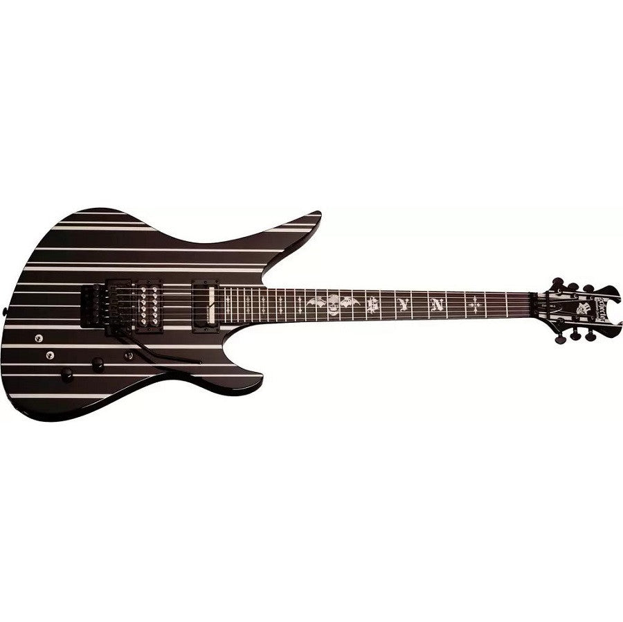 schecter electric guitars gloss black with silver pin stripes schecter 203 synster electric guitar, custom-sustainiac, 6-string #color_gloss-black-with-silver-pin-stripes