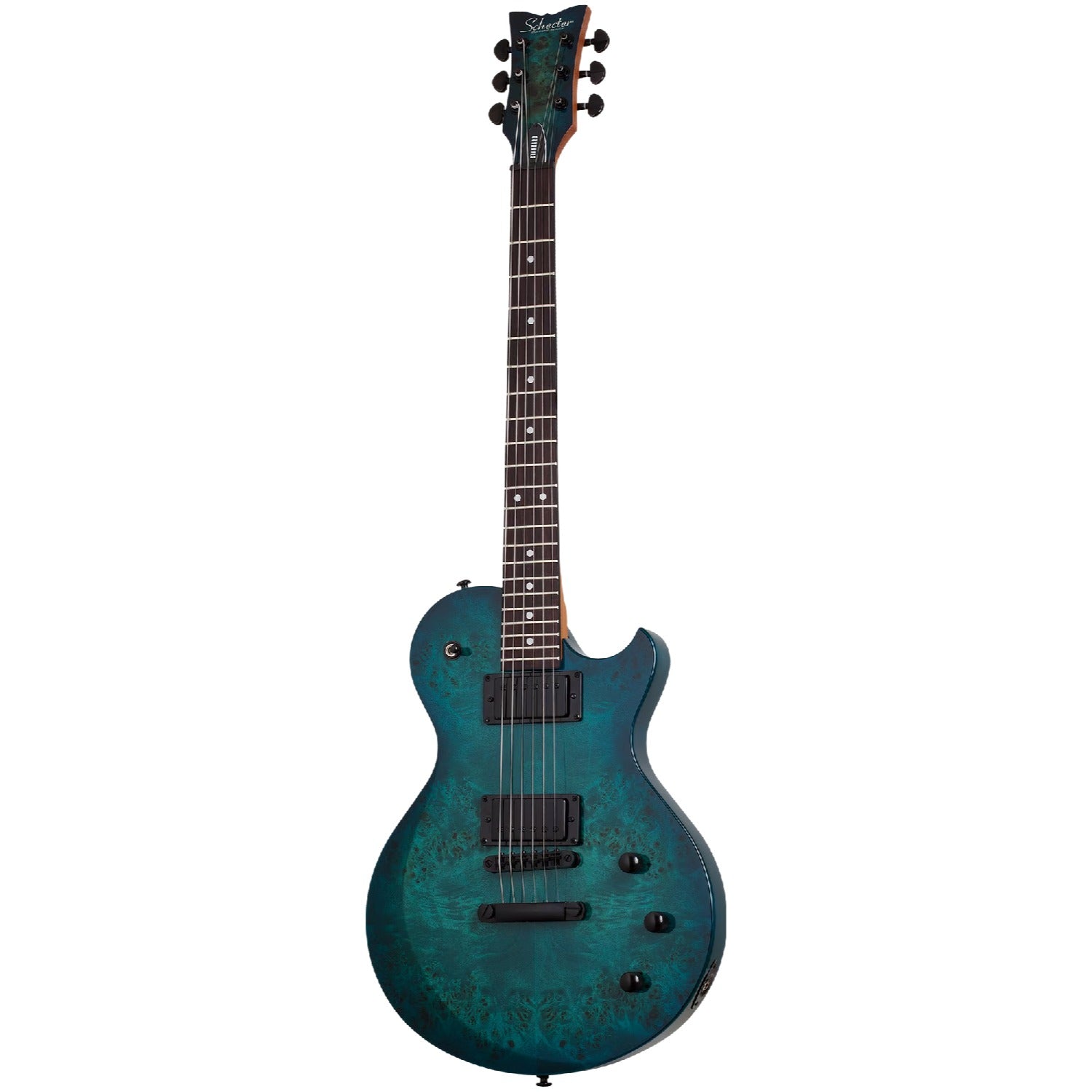 Schecter Electric Guitars Ocean Blue Burst Burl Schecter Solo-II Standard 6 String Electric Guitar #color_ocean-blue-burst-burl