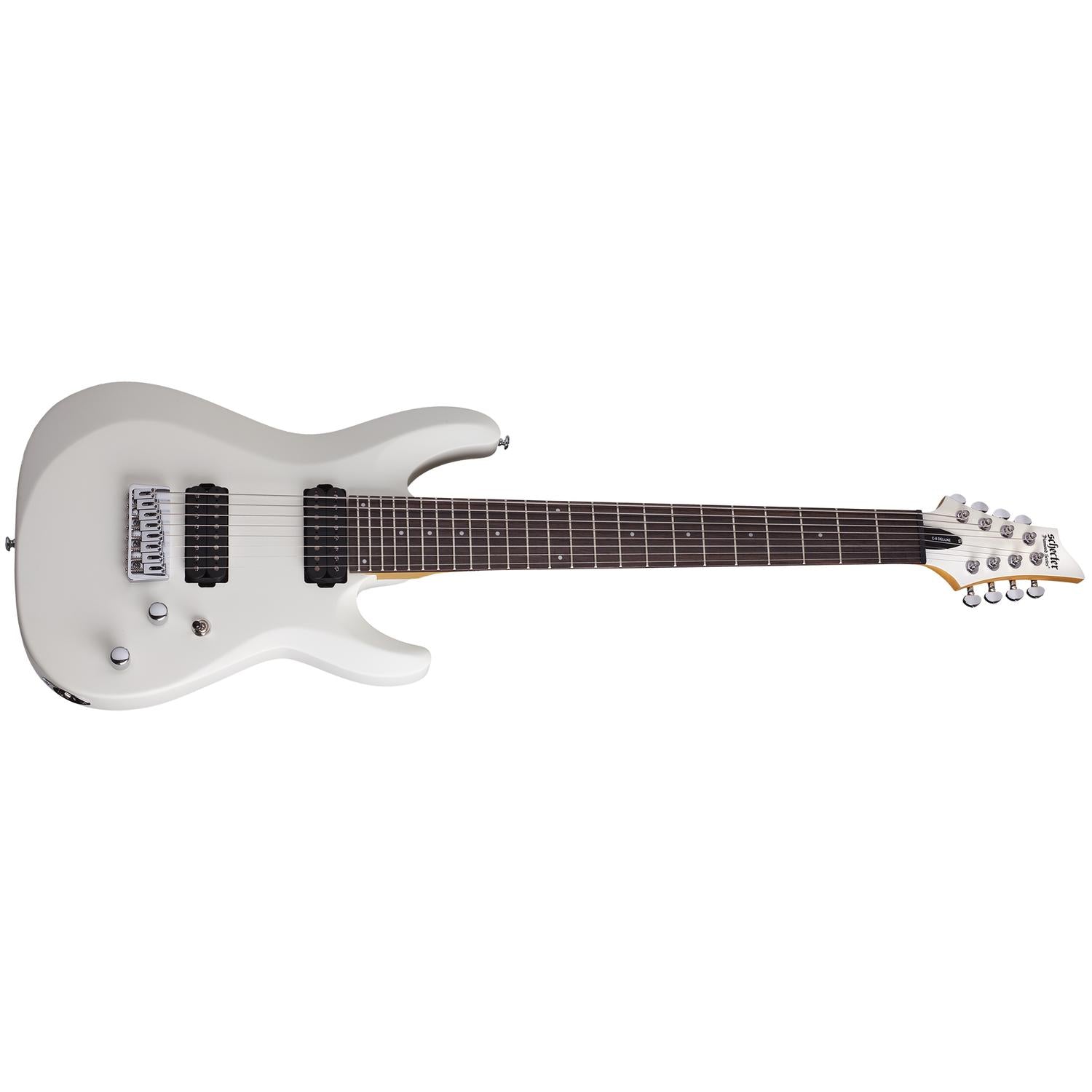 Schecter Electric Guitars Satin White Schecter Guitar Research C-8 Deluxe Electric Guitar - 8 String #color_satin-white