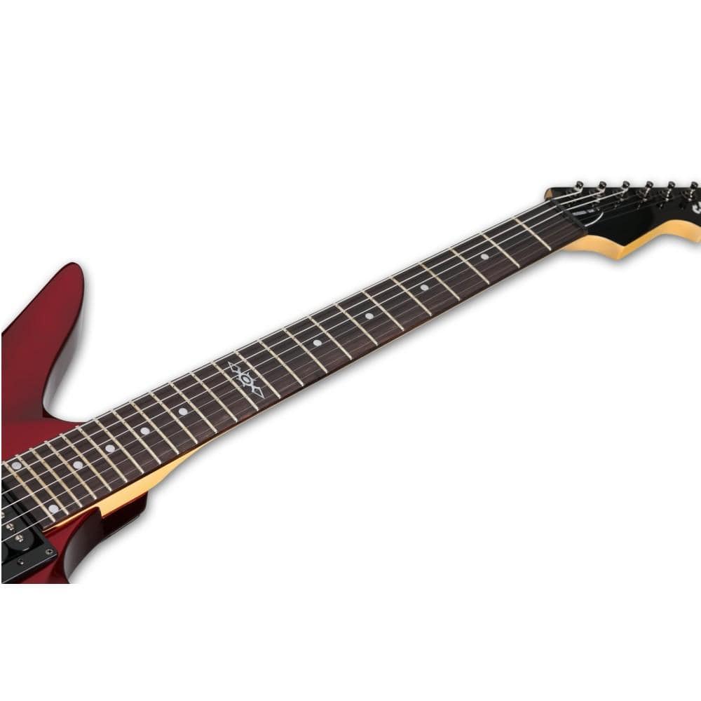 schecter electric guitars schecter guitar research avenger fr 6 string electric guitar with gig bag #color_metallic-red