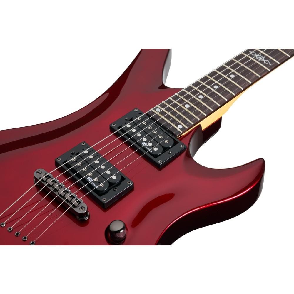schecter electric guitars schecter guitar research avenger fr 6 string electric guitar with gig bag #color_metallic-red