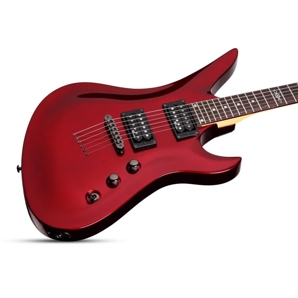 schecter electric guitars schecter guitar research avenger fr 6 string electric guitar with gig bag #color_metallic-red