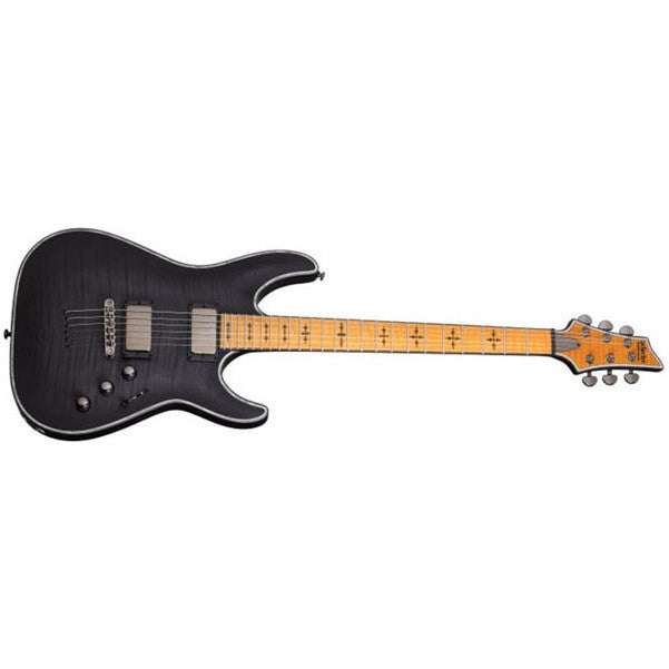 schecter electric guitars schecter guitar research hellraiser extreme c-1 electric guitar, flamed maple fingerboard - see-thru black satin