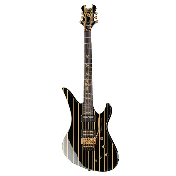 schecter electric guitars schecter synyster custom-s fr electric guitar - glossy black with gold stripes