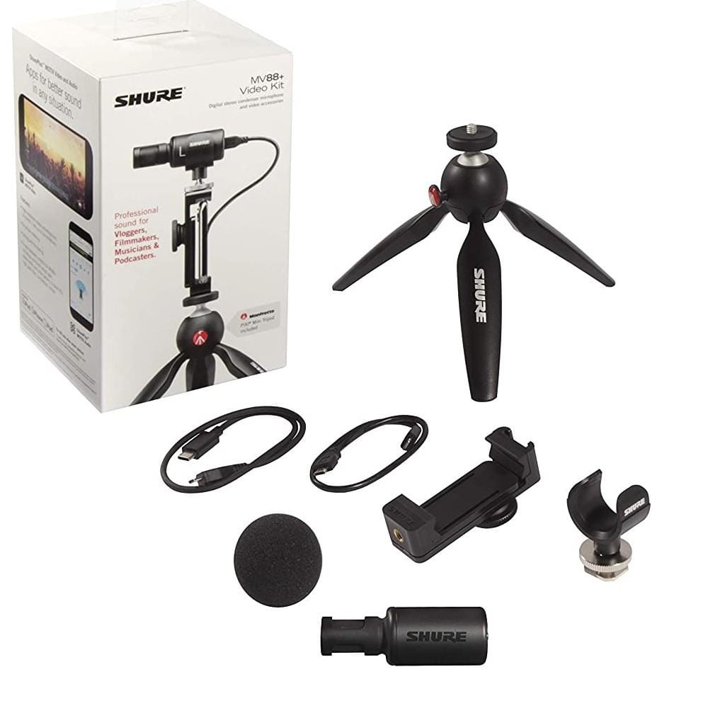 shure condenser microphones shure mv88 plus video kit with digital stereo condenser microphone- black