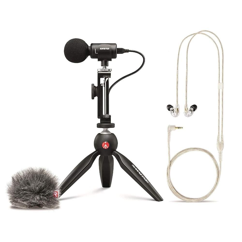 shure condenser microphones shure mv88+ se215 cl portable videography kit- black