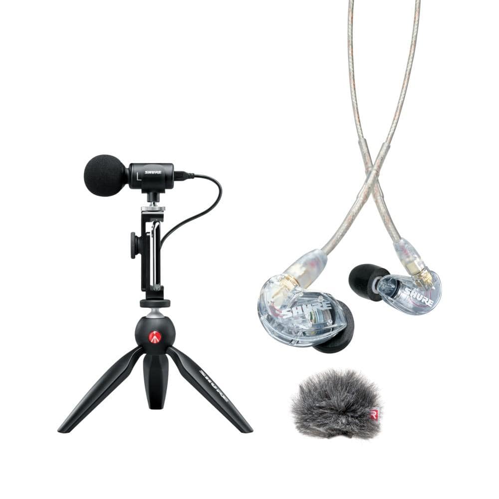 shure condenser microphones shure mv88+ se215 cl portable videography kit- black