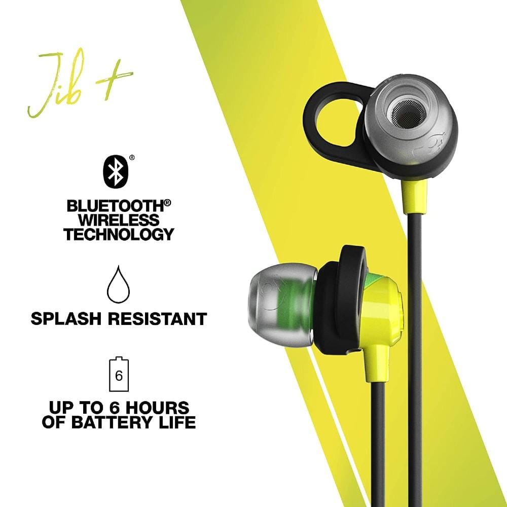 skullcandy in-ear neckband headphones skullcandy jib plus wireless in-ear earphone with mic - black #color_electric-yellow