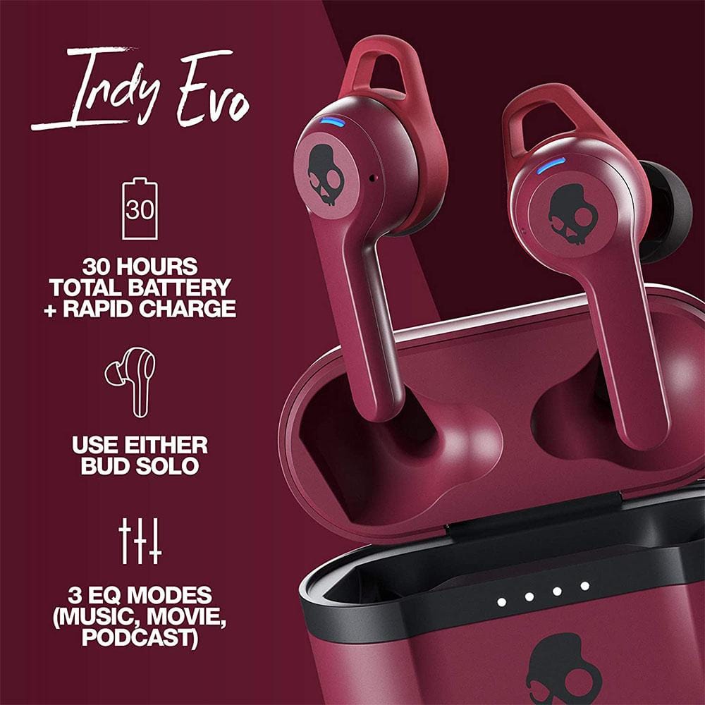 skullcandy true wireless in-ear headphones skullcandy indy evo in-ear true wireless earbud #color_deep-red