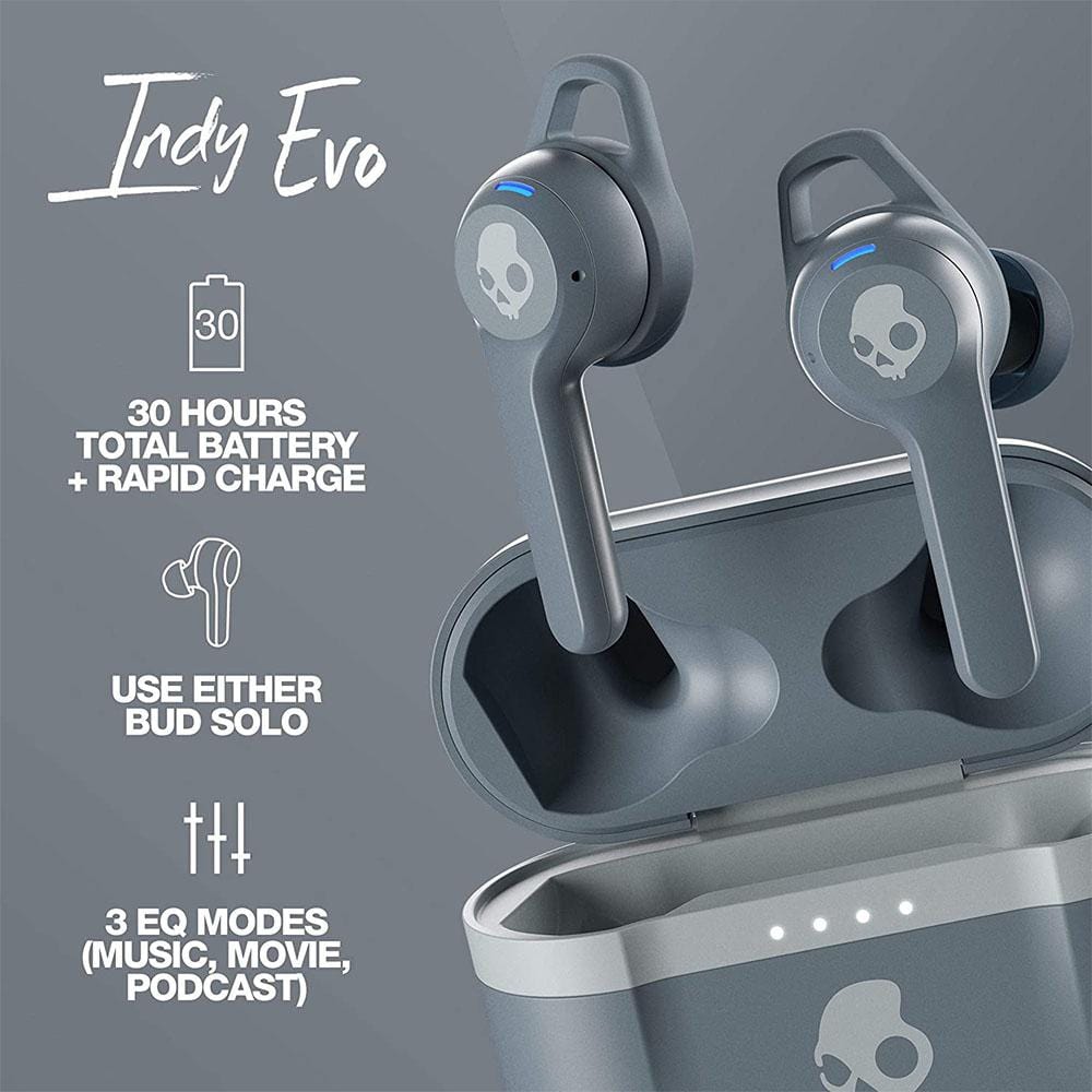 skullcandy true wireless in-ear headphones skullcandy indy evo in-ear true wireless earbud #color_chill-grey