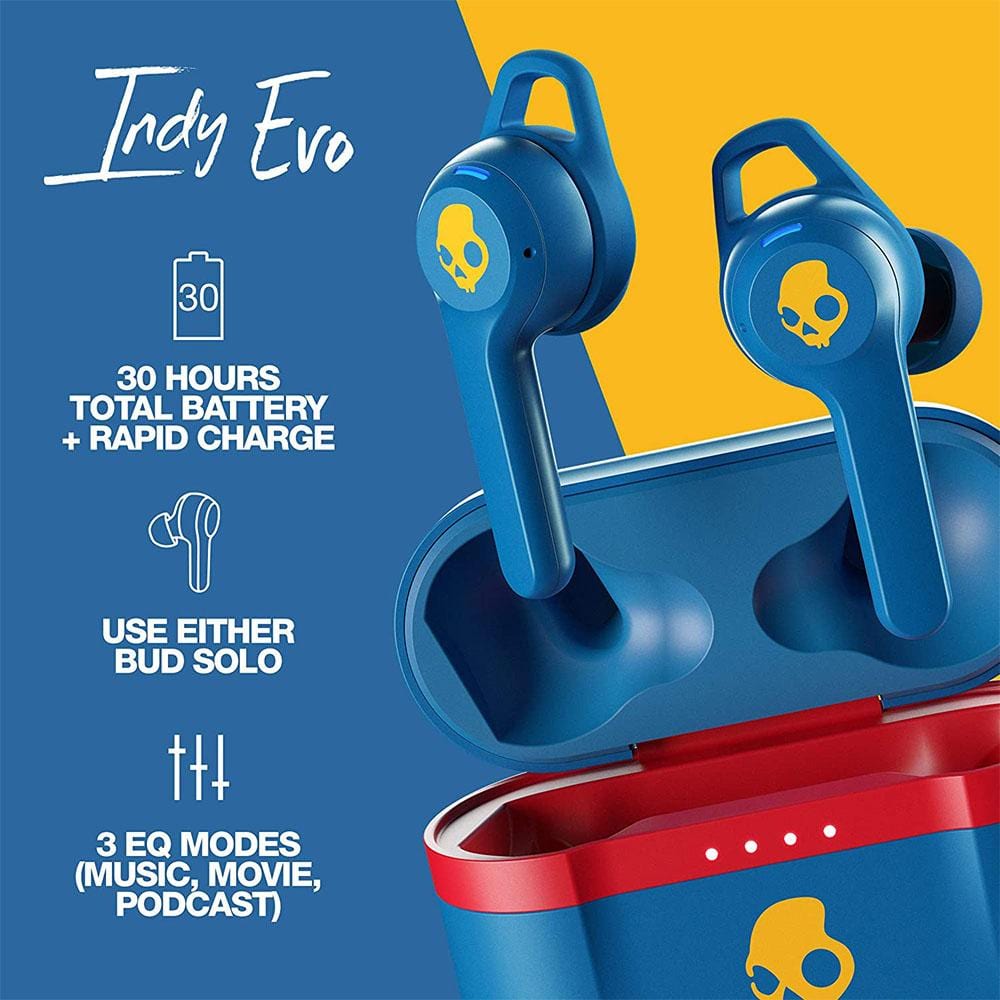 skullcandy true wireless in-ear headphones skullcandy indy evo in-ear true wireless earbud #color_blue