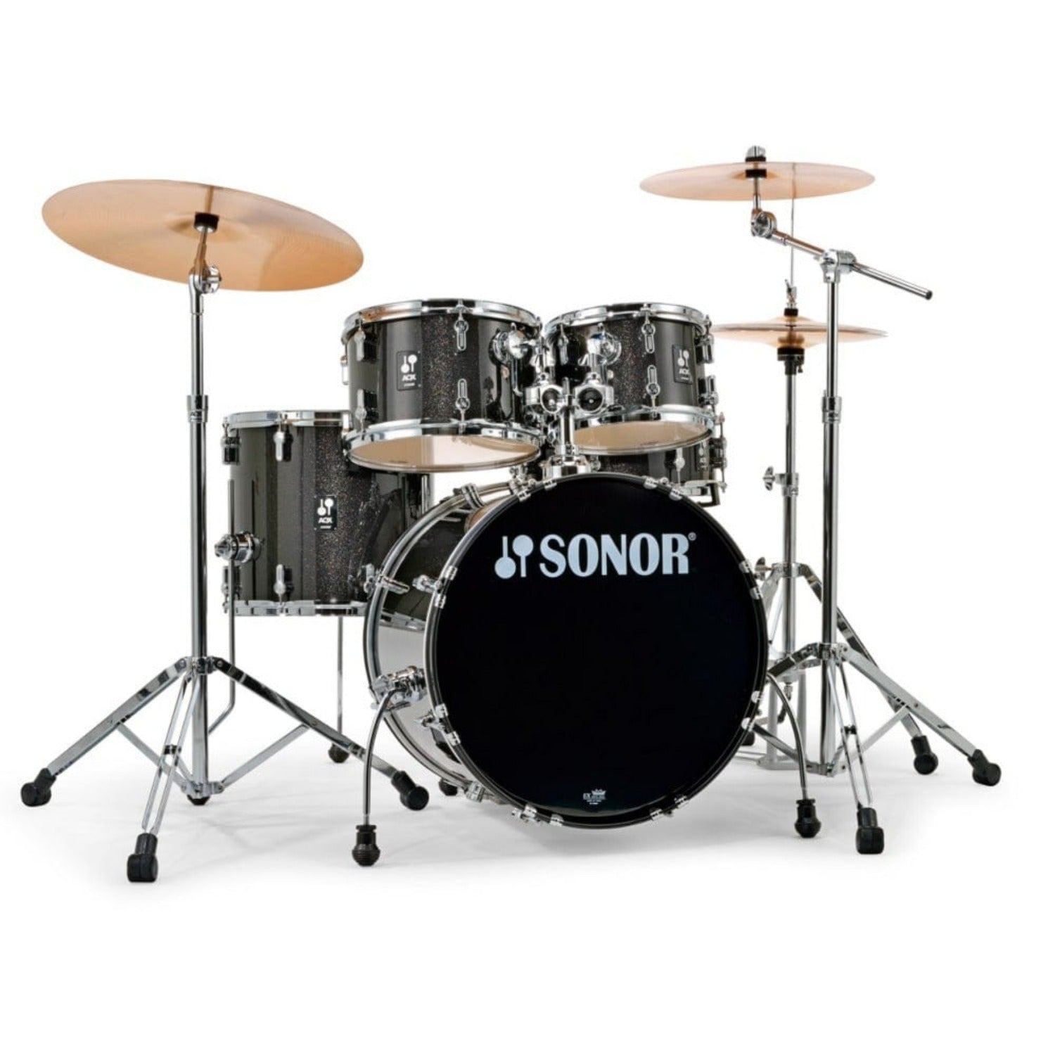 Sonor Acoustic Drum Kits Black Midnight Sparkle Sonor AQX Studio Set 5 Piece Acoustic Drumkit with Hardware and Cymbals
