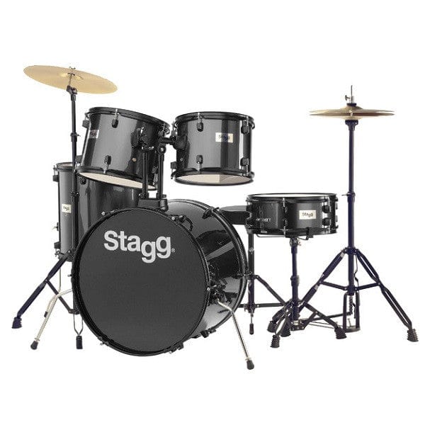 Stagg Acoustic Drum Kits Black Stagg TIM122B BK Drum Set (Black) with Cymbals, Drum Throne & Sticks