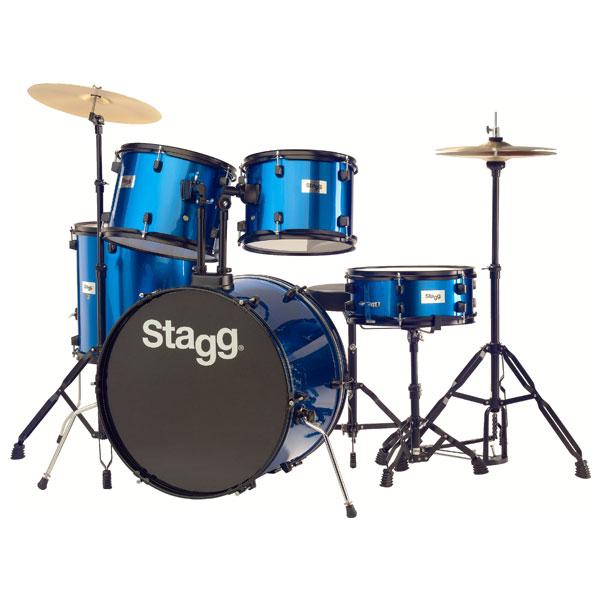 stagg acoustic drum kits blue stagg tim122b bk drum set (black) with cymbals, drum throne & sticks #color_blue
