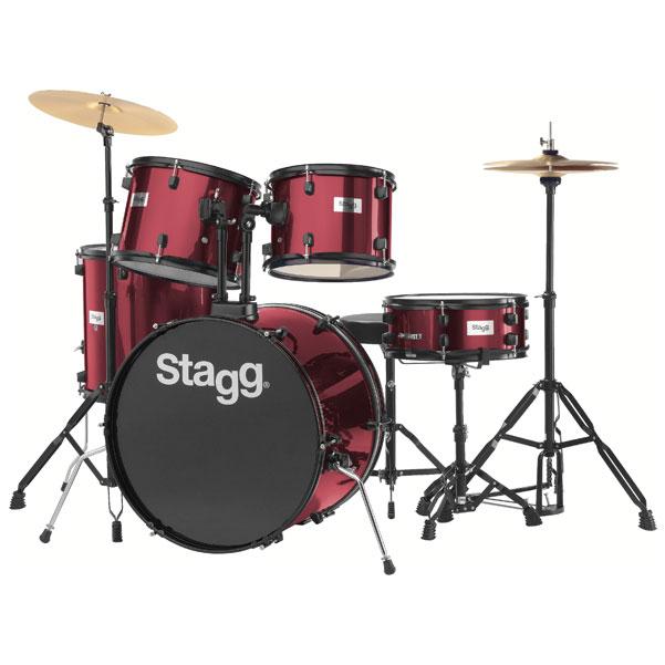 stagg acoustic drum kits wine red stagg tim122b bk drum set (black) with cymbals, drum throne & sticks #color_wine-red