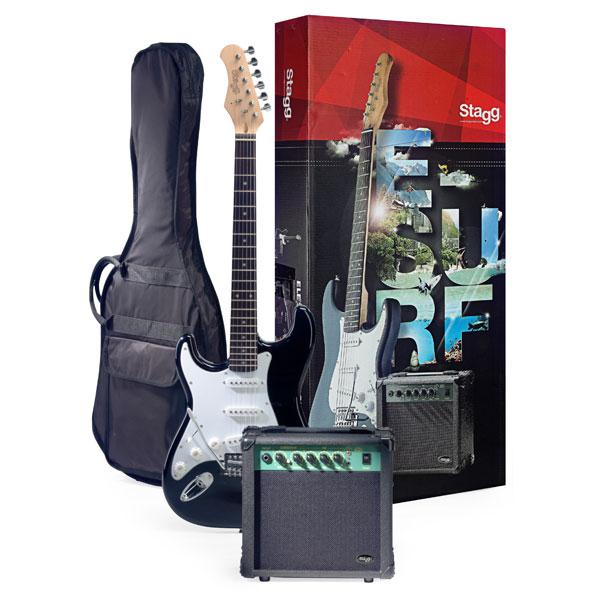 stagg electric guitars bundles stagg surfstar left handed electric guitar with amplifier pack - black