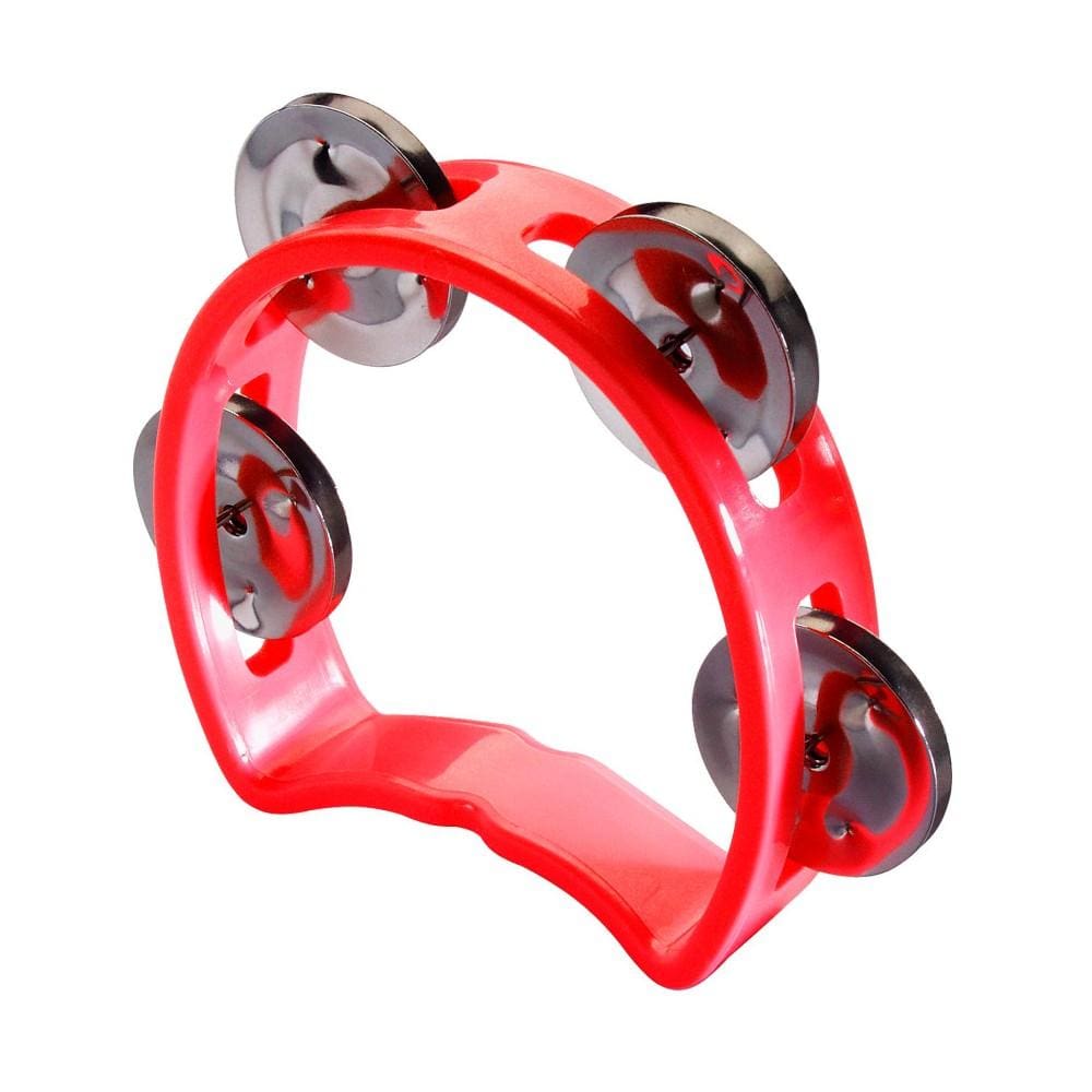 stagg hand percussions red stagg tab-mini plastic cutaway mini tambourine with 4 jingles #color_red