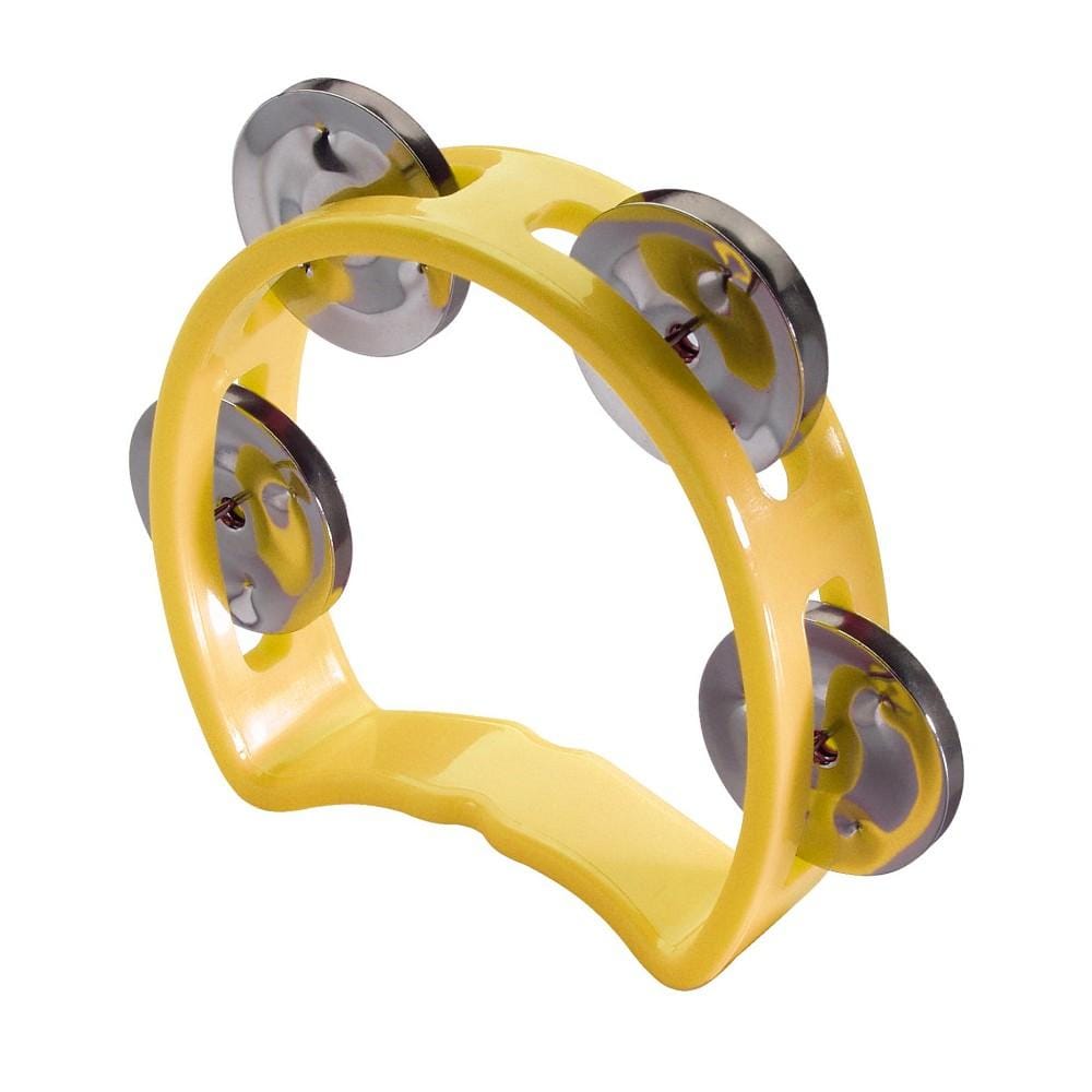 stagg hand percussions yellow stagg tab-mini plastic cutaway mini tambourine with 4 jingles #color_yellow