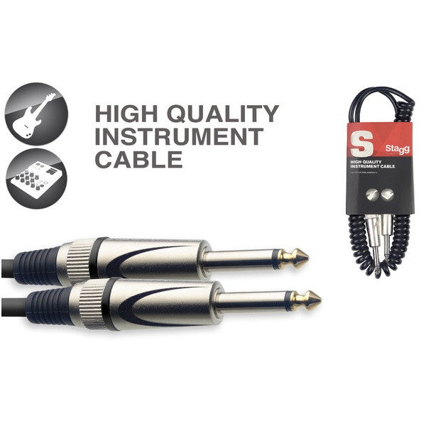 stagg instrument cables stagg sgcc6 dl standard instrument coiled cable with lifetime warranty - 6 metres