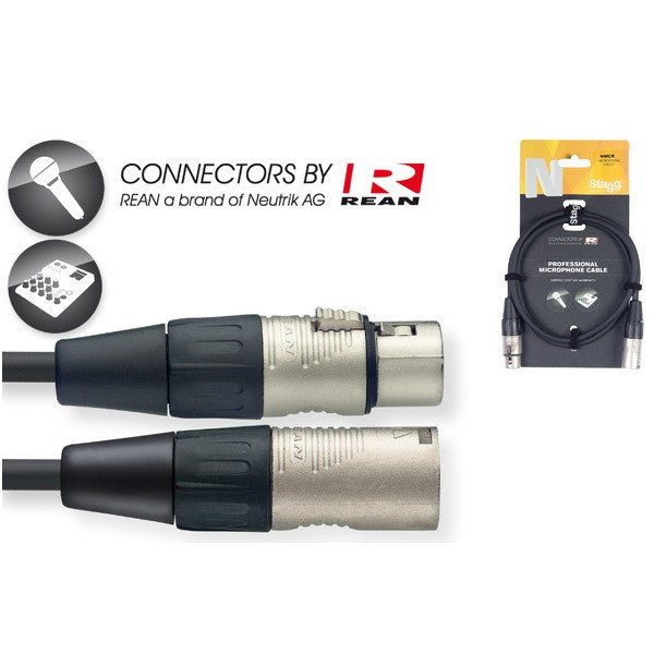 stagg microphone cables stagg nmc3r xlr male to xlr female microphone cable with lifetime warranty - 3 metres