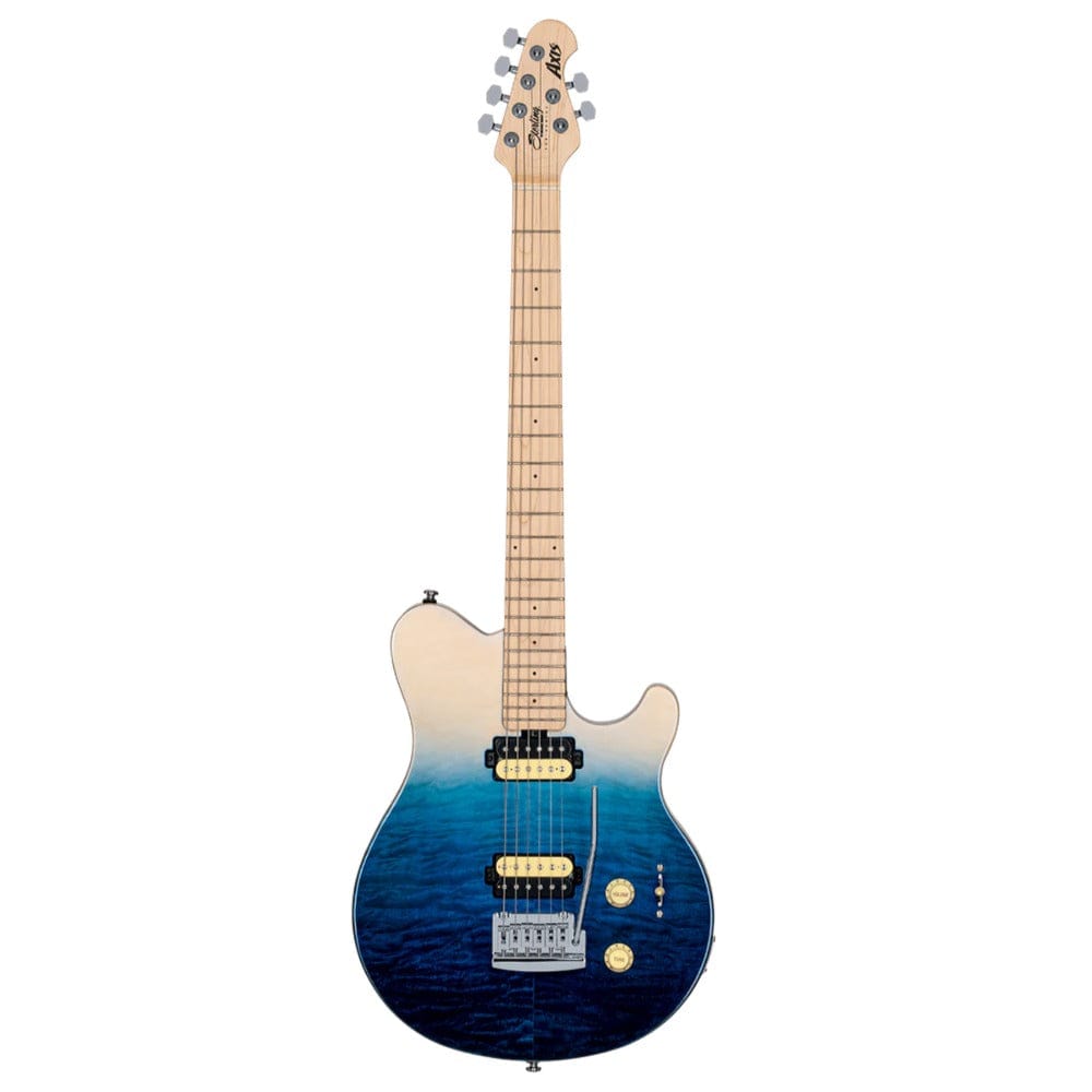 sterling by music man electric guitars sterling by music man axis ax3 quilted maple 6-string electric guitar #color_spectrum-blue