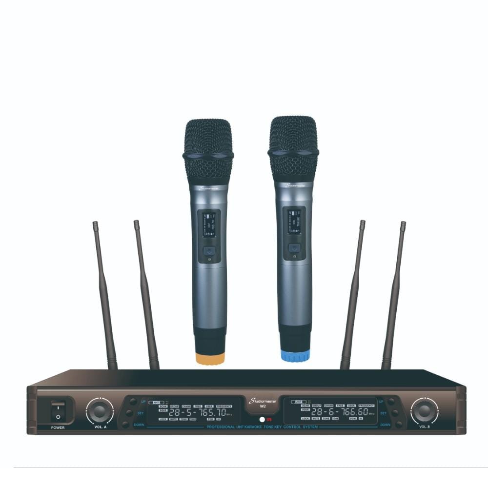 studiomaster wireless systems studiomaster w2 uhf600-999mhz dual handheld wireless microphone